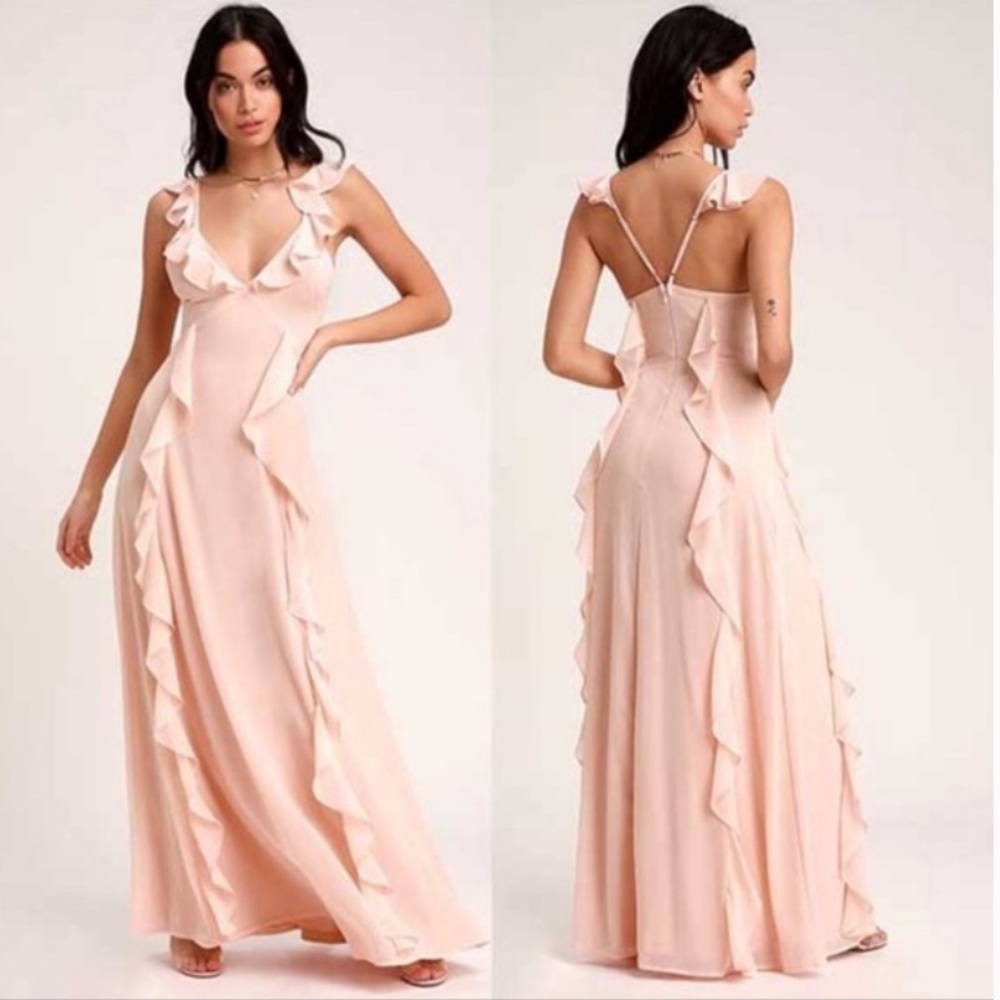 LuLu's Serene Scene Blush Ruffled Maxi Dress Size XL